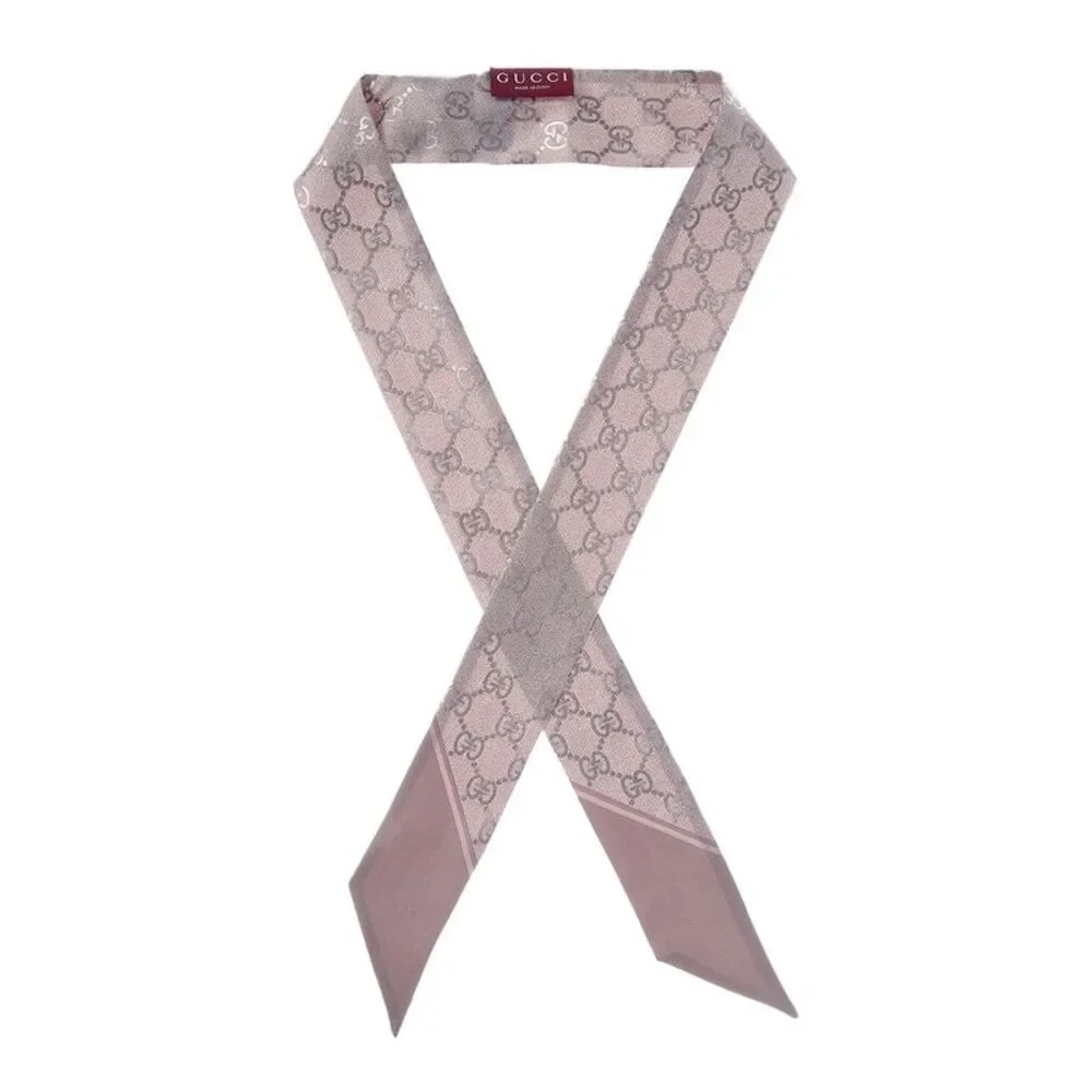 Gucci Gg Printed Silk Scarf, Grey